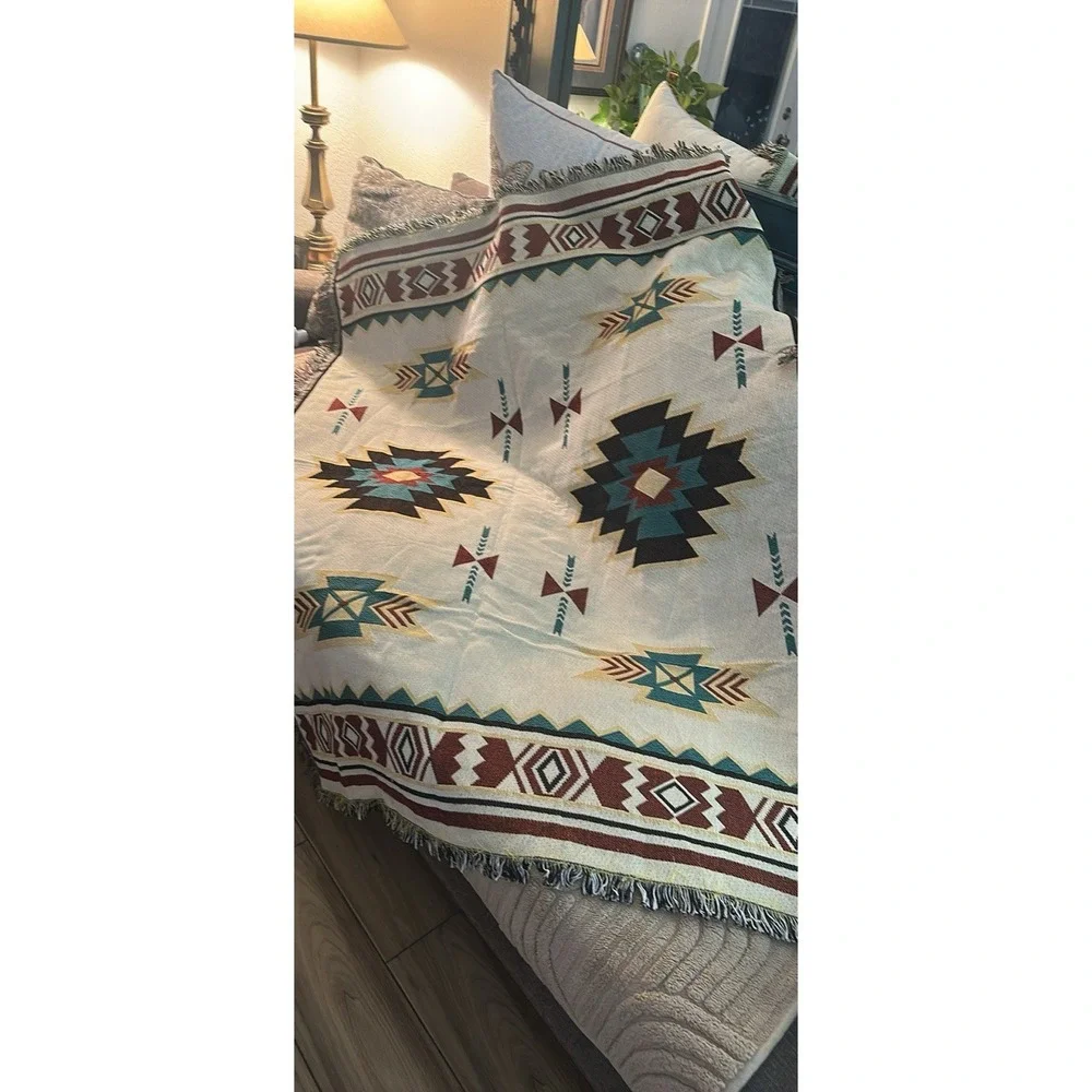Aztec Design Throw Blanket 50x60 Afghan Tapestry Frills